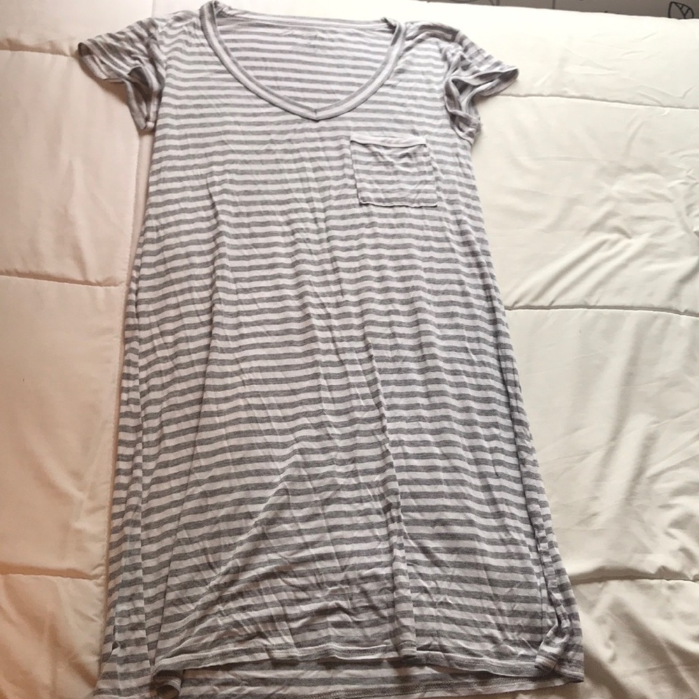 Grey and White Stripped T-shirt Dress